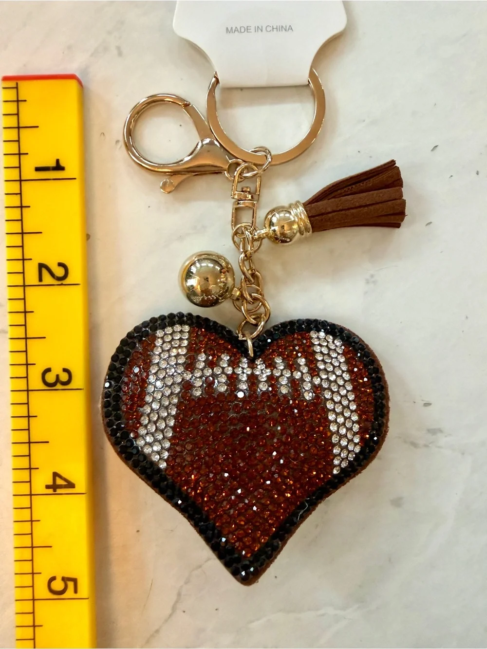 New Bling Rhinestone Football Heart Puffy Keychain / Purse Charm